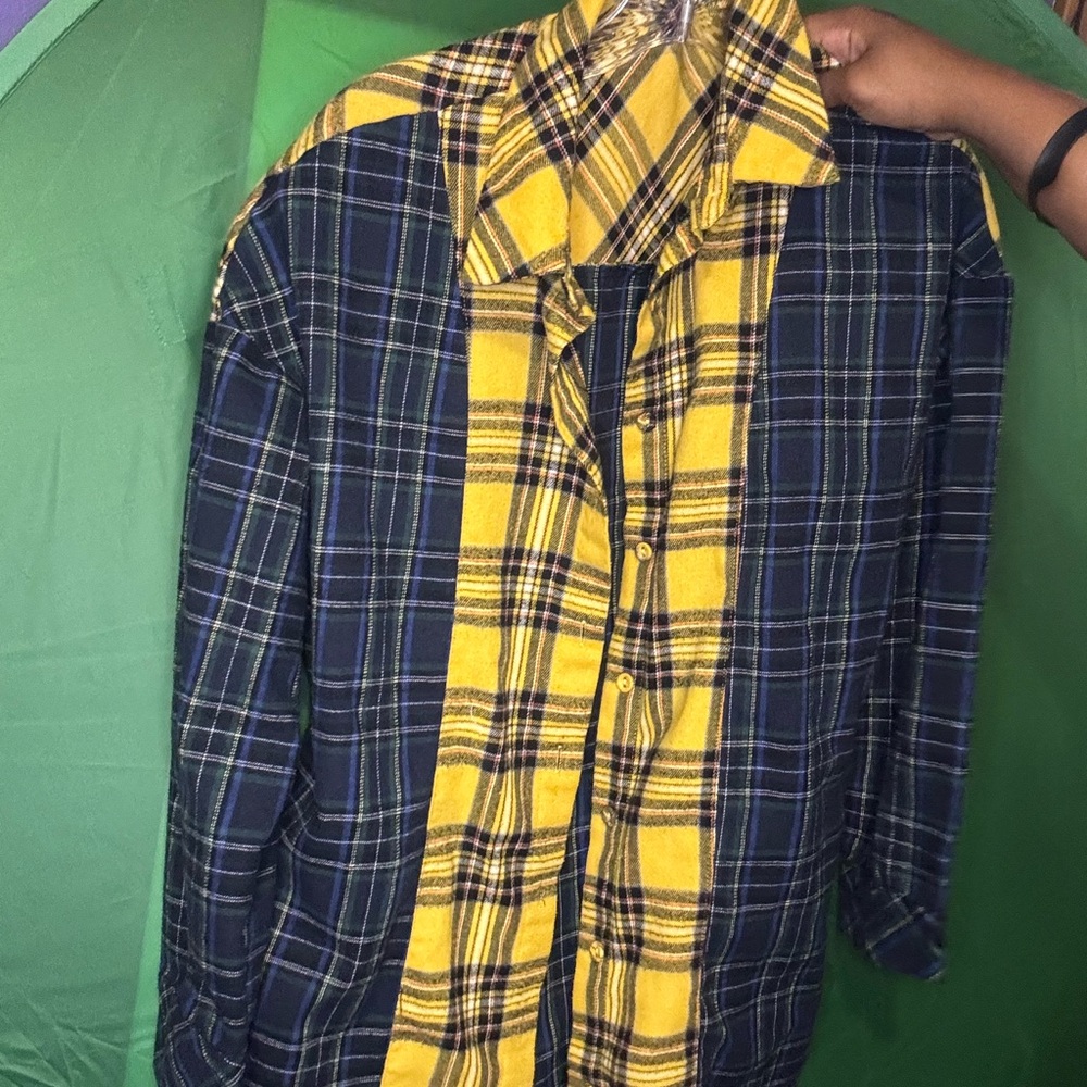 Yellow and Blue Plaid Button Up Shirt